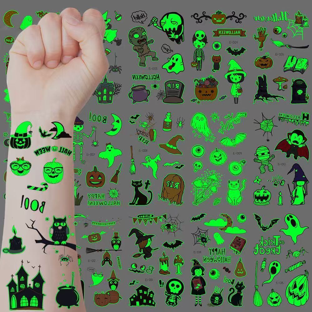 ສະຕິກເກີ Glow Tattoo ໃນຕອນກາງຄືນ Halloween
